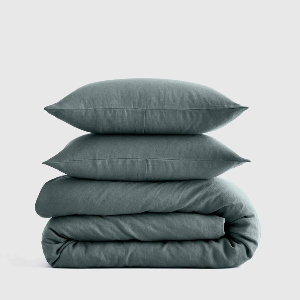 Quince European Linen Duvet Cover Set In Ocean King/Cal King